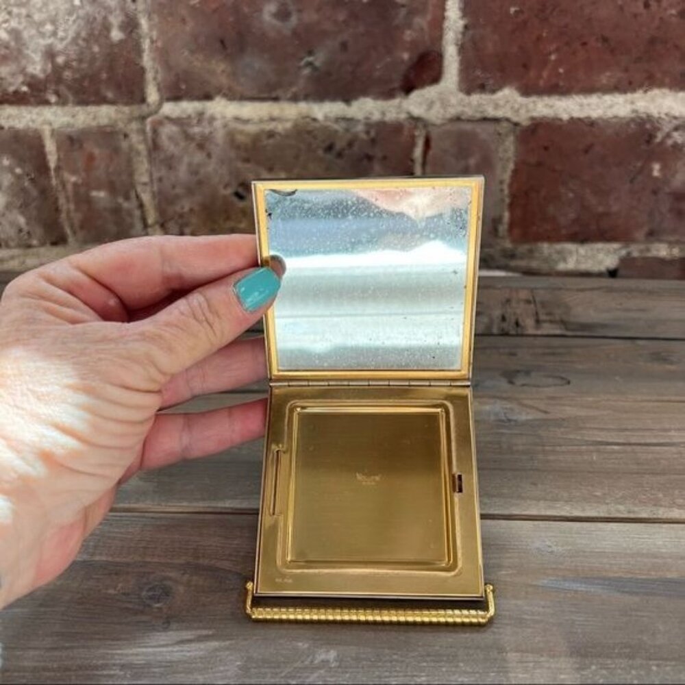 Vintage Volupte Compact Mirror Gold Tone Powder Case 1940s